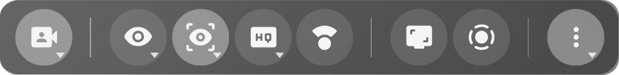 The Casablanca toolbar with eight buttons, from left to right: camera selection, view, eye-contact mode, performance mode, calibration, photo, video and the More menu